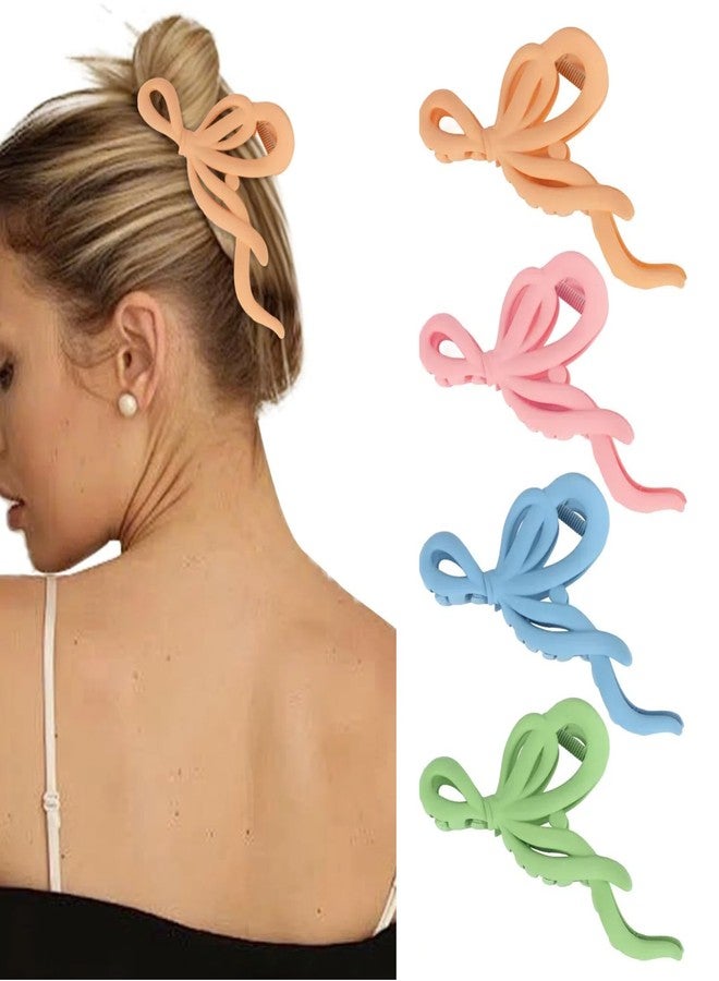 ANBALA 4Pcs Bow Hair Clips Elegant Hair Bow, Matte Non-Slip Cute Claw Clips for Women Girls Chic Accessories (Pink + Blue + Green + Dark Apricot) - Image 1